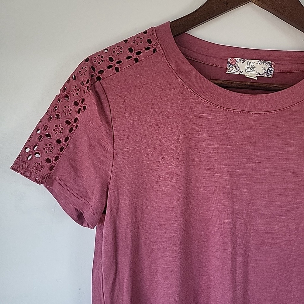 Pink Rose Boutique Ponk Short Sleeve Top Embroidered Cut Out Sleeves Small Rayon